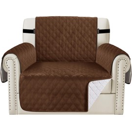 Teynewer Sofa Covers 100% Waterproof 1 Seater Sofa Slipcovers Reversible Washable Furniture Protector, Non-Slip Washable with Adjustable Elastic Straps Couch Settee Covers for Kids, Dogs, Pets, Brown