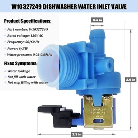 UPGRADED W10327249 Dishwasher Water Inlet Valve WPW10327249 for Whirlpool Dishwasher Water Valve Replacement Part W10316814 W11130743