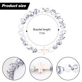 8mm Cross Beaded Bracelet for Women Men,Natural Stone Turquoise Stretch Bracelet Adjustable Elastic Cross Bracelet Communion Bracelet, Religion Faith Religious Christian Gifts,Bring Good Luck(White)