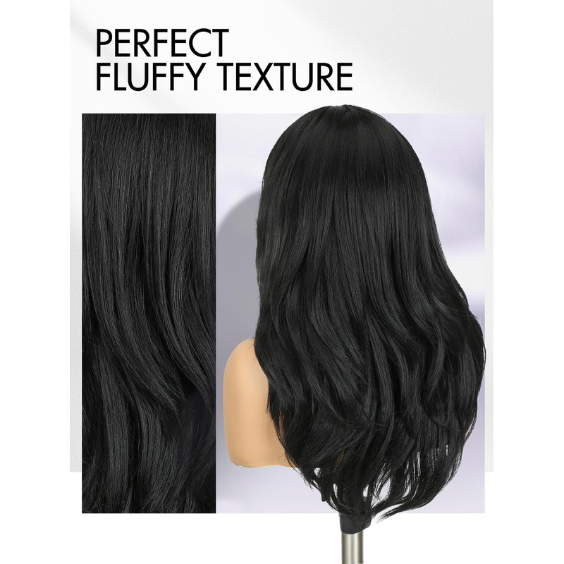 WIGER Layered Wavy Wig with Bangs Middle Part Glueless Curtain