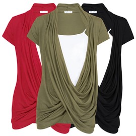 Free to Live 3 Pack Nursing Tops Breastfeeding Shirts Criss Cross Tops for Women Maternity Clothes (Large, Black, Olive, Red)