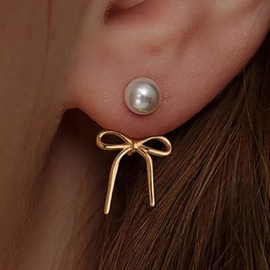 Gold Bow Earrings for Women Trendy Dangle Bow Hoop Earrings Dainty Bowknot Drop Earrings Jewelry Christmas Gifts 2024