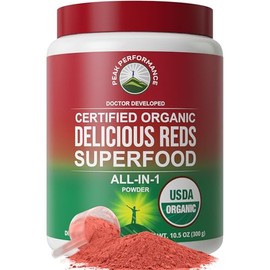 Peak Performance Organic Reds Superfood Powder, Best Tasting Red Juice Super Food w/ 25+ All Natural Ingredients & Polyphenols, Vital for Max Energy a
