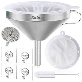 Kalave Premium Stainless Steel Funnel, 13cm Food Grade Kitchen Funnels with 200 Mesh Food Filter Strainer, Metal Funnel for Filling Bottles, Food Funnel for Oils, Juice, Wine, Coffee, Tea, Milk, Jam