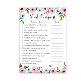 GENDER REVEAL Party Game — FIND THE GUEST Game — Pack of 25 — Pink or Blue Gender Neutral Floral Baby Shower Games Activities, Icebreaker Baby Shower Party Game, Coed Couples Shower Guess Who Came to the party Game SKU G750-FTG