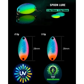 Njord Kalastus UV Active and Self-Luminous Glow Spoons Trout Pack of 10 in Spoon Box | Trout Blinker Fishing Trout Fishing Spoon Set Trout Bait (3.5 g UV Glow)