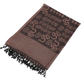 GURU SHOP Pashmina Viscose Scarf / Stole with OM Pattern, Men/Women, Yellow, Synthetic, Size: One Size, brown, Unit size