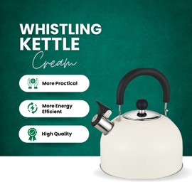 Premium Stainless Steel Whistling Kettle | 10 Colors | Stove top | Non-Drip Pouring Spout | Cool Touch Handle | Whistling Spout | 2.5L Capacity (Cream)