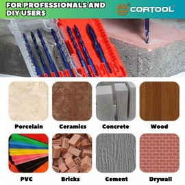 Masonry Drill Bits Set, Drill bits for Tile, Brick, Plastic, Cement, Wood, Glass & Soft Metal, 10Pcs Crooked Head Eccentric Drill Bit Set, Size 5/32",3/16",1/4" x5,5/16",3/8",1/2", Concrete Drill Bit