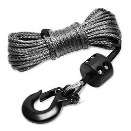 SPARKWHIZ Synthetic Winch Rope Kit 1/4" x 50ft 9500lbs Winch Rope Line Cable with Protective Sleeve, Rubber Stopper and Heavy Duty Winch Hook for Towing ATV UTV SUV