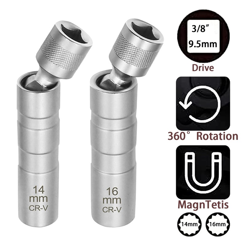 ZKTOOL 2PCS 14mm & 16mm Universal Joint Magnetic Spark Plug