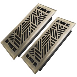 Howeall 4x10 Inches 2 Pack Heavy Duty Walkable Floor Register Easy Adjust Air Supply Lever Floor Vents - Brooklyn Design - Vent Cover for Home Floor - Antique Brass