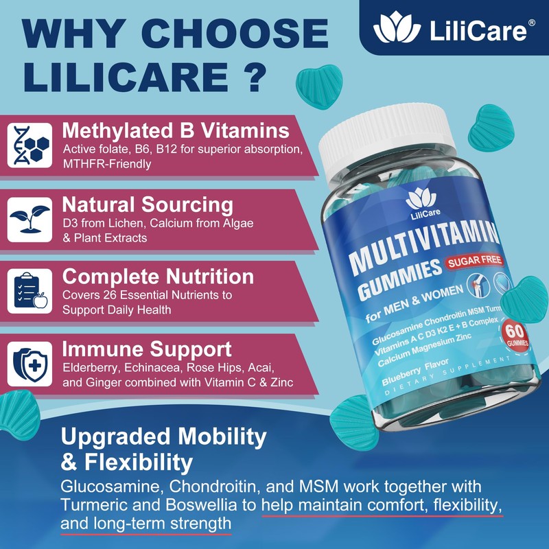Methylated Multivitamin for Men/Women Gummies, Mens/Womens Multivitamin 50 Plus, with