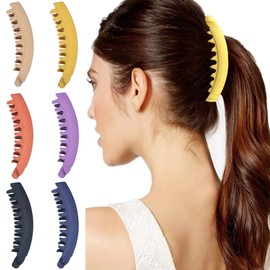 Pack of 6 Large Banana Clips Colourful Banana Hair Clip for Thick Hair, Non-Slip Ponytail Holder Clip for Women and Girls