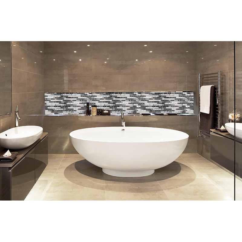 Elephantile Black & White Glass Linear Tile for Kitchen Backsplash