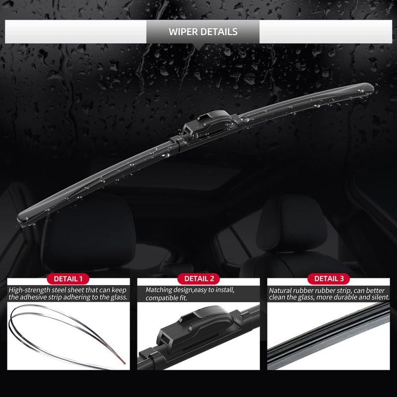 GARDIMU Front and Rear Windshield Wiper Blades, 3 Pcs Front
