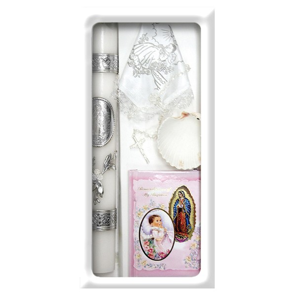 Lito Baptism Candle Set Kit for Christenings with Shell and Favors - Spanish (Pink)