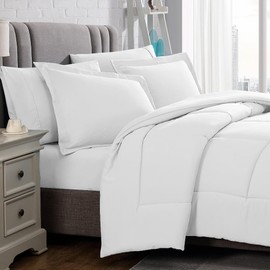 American Home Collection 7 Pieces Bed-in-a-Bag - California King Comforter Set with Sheets, Pillowcases & Shams - Extra Soft White Bedding Set