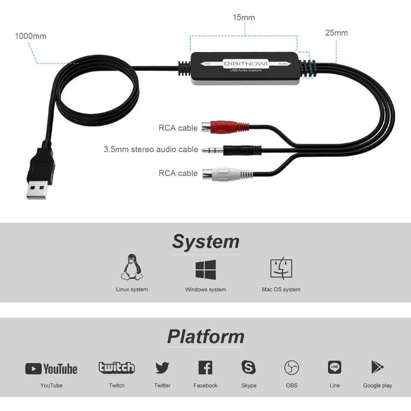 DigitPro USB 2.0 Audio Capture Card for Vinyl Records, Audio