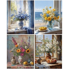 4 Pack Diamond Painting Kits for Adults, 5D Full Drill Flower Diamond Art Kit for Beginners Craft Kits for Home Wall Decor, 15.8 X 11.8 Inch