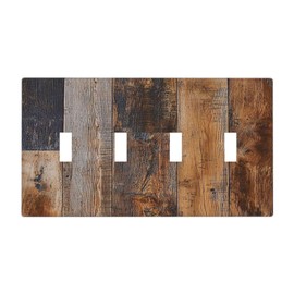 Nijuodnijir Light Switch Covers Rustic Brown Wood Quad Toggle Electrical Faceplate 4 Gang Wall Plate Decorative Switch Plates For Farmhouse Cabin Decor