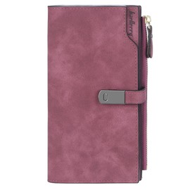 HNOOM Women's Purse, PU Leather Purse, Women's Small and Short Format Purse, Women's Many Compartments, Mini Wallet with 16 Card Slots and Coin Compartment, Lila-L, Minimalist