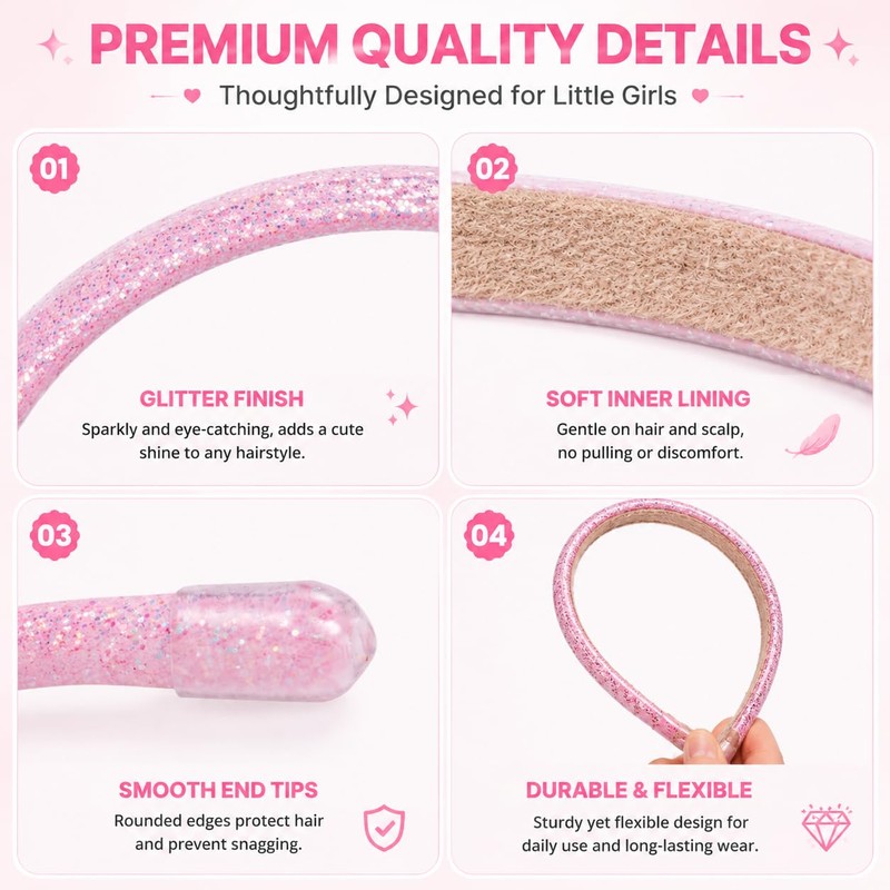 6 Pack Thin Glitter Headbands for Girls, Sparkly Sequin Toddler