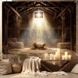 Avezano Christmas Nativity Backdrop Manger Scene Backdrop Birth of Jesus Nativity Photography Background Barn Stable Christian Xtmas Holiday Winter Party Decor Kids Newborn Photoshoot Props (7x5ft)