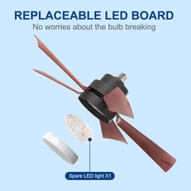 Socket Fan Light, E26 Screw in Bulbfan with 1 Spare Lightbulb, 20.5 IN Ceiling Fans with Lights Dimmable for Laundry Room Garage Kitchen Circulation Wood