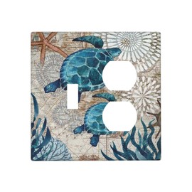 Teal Blue Sea Turtle Ocean Beach 2-Gang 1-Toggle 1-Duplex Device Combination Wallplate Nautical Tropical Summer Starfish One Toggle Switch and One Duplex Receptacle Outlet Combo Light Switch Cover