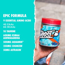 GHOST Intra Workout Powder, Blue Raspberry - BCAAs, & EAAs, Nootropics & Hydration - Essential & Branch Chain Amino Acids, Supports Muscle Recovery & Focus - Pre, Intra & Post Workout Powders