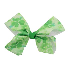 6 inch Wide Green St Patricks Day Hair Bow Watercolor Shamrocks for Women and Girls