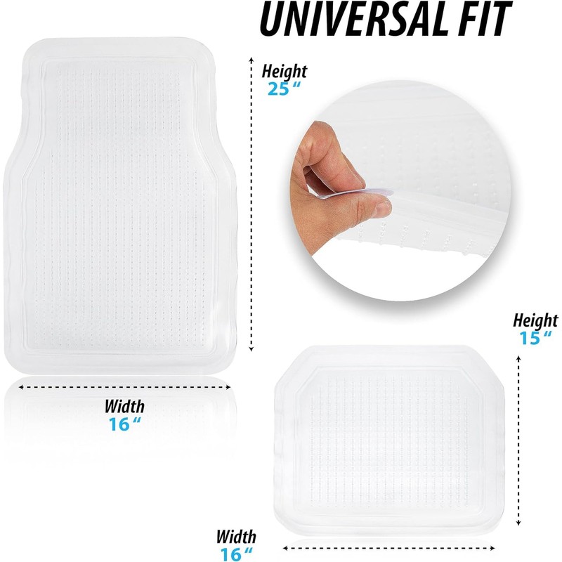 ZONETECH All Weather Full Rubber Clear Car Interior Floor Mats