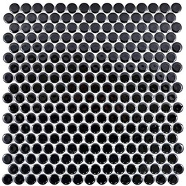 Loop MOS10-0300 Button Mosaic Round Mosaic Black Glossy Wall Kitchen Shower Bathroom
