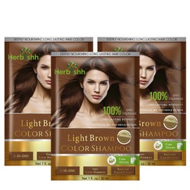 Herbishh Light Brown Pack of 3 Hair Color Shampoo for Grey Hair – Hair Dye Shampoo with Bio-Active Ingredients – Long Lasting Color – Travel-Friendly Pack