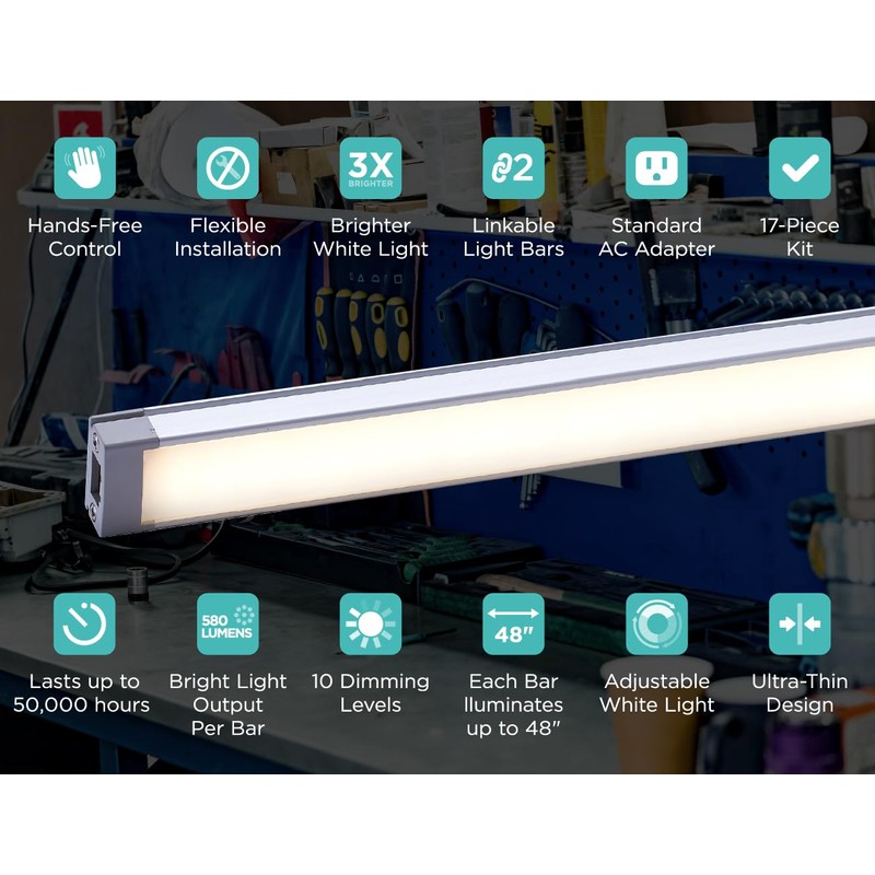 BLACK+DECKER LED Under Cabinet Light Kit, Motion Sensor, Dimmable, Linkable,