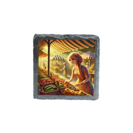 Farmers Market Coaster with Woman Buying Fresh Produce Artwork (slco-kf25-5075)