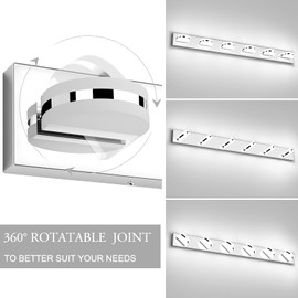 Aipsun 6 Lights Modern Chrome LED Vanity Light Acrylic Stainless Steel Bathroom Wall Light Over Mirror(White Light 6000K)