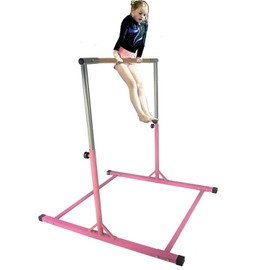 Athletic Bar Kids Gymnastics Junior Horizontal Kip Bar 3 to 5 FT Training Jungle Gym Expandable Adjustable Height 3 to 5 FT Tumble Weight Capacity 300 Pounds (Pink)