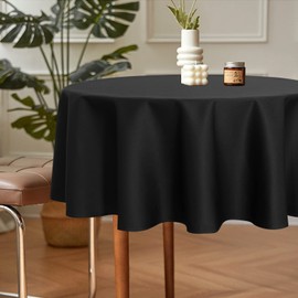 Sancua - Juego de 2 manteles redondos de 70 pulgadas, color negro, resistente a las manchas y arrugas, mantel de poliéster lavable para mesas de comedor, fiestas de buffet y camping