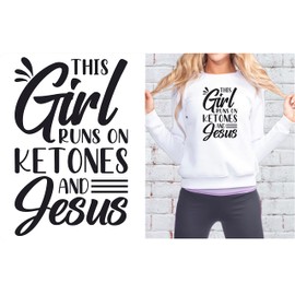 SEC Apparel Keto Iron On Patches Decals Transfers Applique Letters for t Shirts Fabric Clothing- This Girl Runs on Ketones and Jesus
