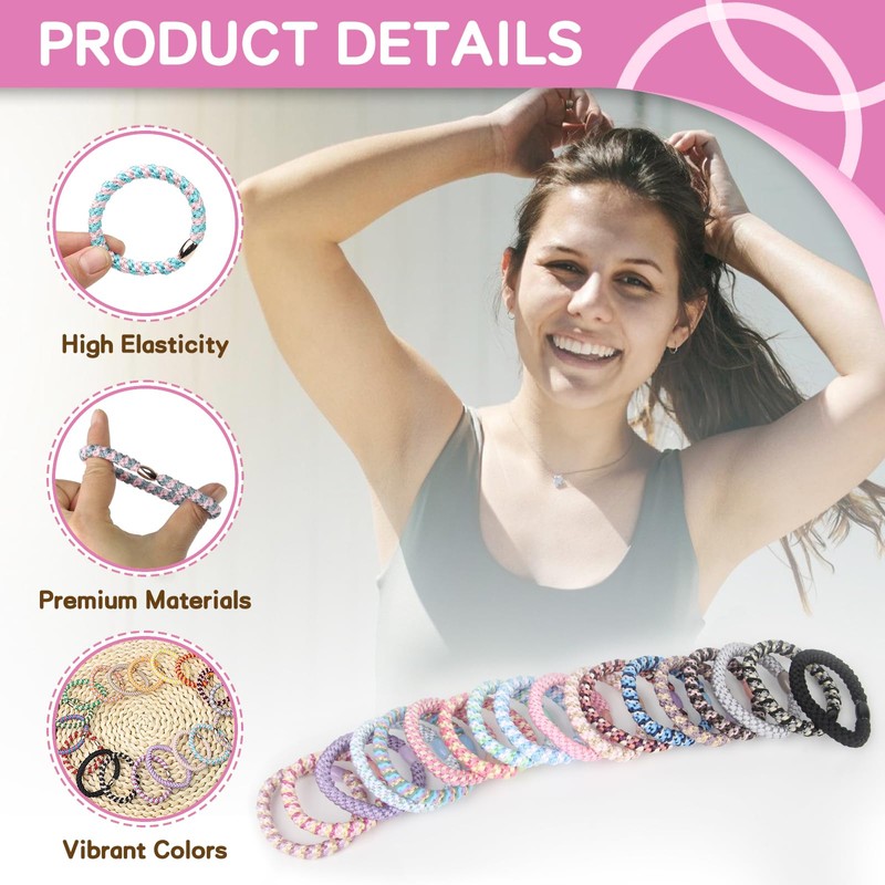 18 Pcs Elastics Hair Band Ponytail Holders, Pink & Blue