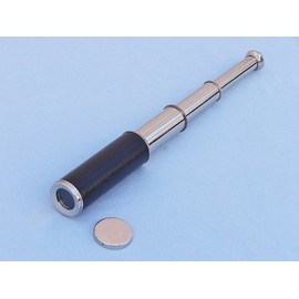 Hampton Nautical Captain's Chrome/Leather Spyglass Telescope with Black Rosewood Box, 14"