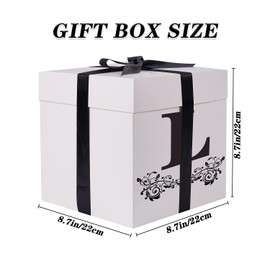 Jaywayang Letter Gift Box with Lid, Ribbon and Warpping Tissue, 8.7" White and Black Gift Box for Men Women Birthday, Baby Shower, Anniversary, Wedding Party Favor Decorative (Medium Letter L)