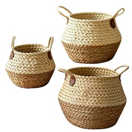 Round storage baskets,Woven wicker planter baskets for decor,Round wicker baskets for storage,Natural rattan blankets,15", 12", 10", Set of 3