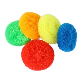 MIDELONG Plastic Dish Scrubbers for Dishes Plastic Pot Round Scrubber Scouring Pad Non Scratch Dish Scourers, Assorted Colors Poly Mesh Scouring Dish Pads for Kitchen Cleaning, Pack of 5