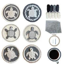 Xinpinzhou 6pcs Turtle Punch Needle Coaster Set Beginners Children Adults Animal Punch Needle Punch Needle Coaster Set Beginners Punch Needle Coaster Kit