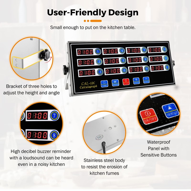 BEAMNOVA 12 Channels Digital Kitchen Timer for Cooking Loud Alarm