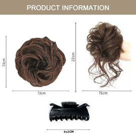 FDEETY Hair Accessories Bun Hairpiece Real Hair Wavy Curly Hair Bun Hair Extension Updo Clip in Claw Ponytail Hairpieces Hair Scrunchies for Women (Light Brown)