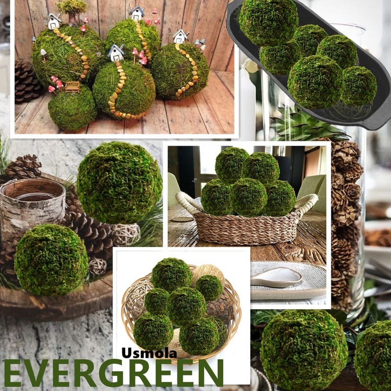 Usmola 18pcs Fake Moss Balls, 6pcs 3.2" Faux Green Balls